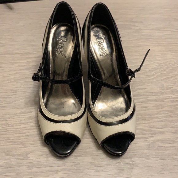 Black and white peep toe platform heels - Picture 4 of 8